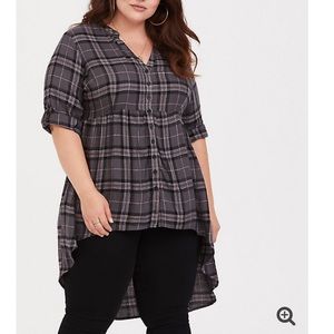 Lexie - Grey Plaid Twill Hi-Lo Tunic